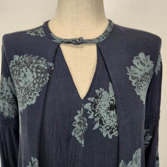 Free People Tree Swing Tunic Mini Dress M Blue Floral Rayon Boho OB412054 - Picture 6 of 12